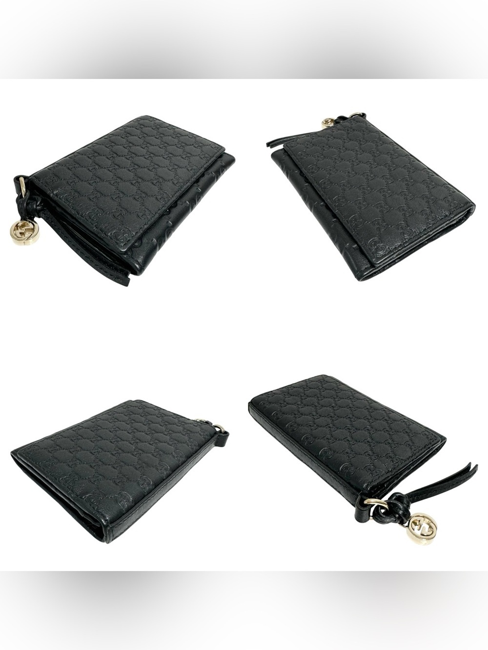 Gucci Black Microguccisima Embossed Monogram Leather & Gold GG Charm Card Holder - Picture 9 of 12